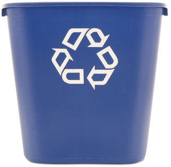 Rubbermaid Deskside Recycling Container, Medium with Universal Recycle Symbol. Blue. 7 gal. 14.4" L x 10.25" W x 15" H.