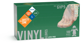 Safety Zone® Powder-Free Non-Medical Vinyl Gloves. Size Small. 3 mil. Clear. 100 gloves/box, 10 boxes/case.