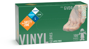 Gloves.  Vinyl.  Large Size.  4 Mil Thick, Rolled Cuff.  Powdered.  Non-Medical.  FFDCA Approved for Food Contact.
