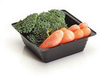 Deep Single Serving Portion Trays. 9 mil. 5 fl. oz. 3.48 X 3.48 X 1.30 in. Black. 2500/case.