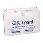 Safe-T-Gard™ White 1/2-Fold Toilet Seat Covers.  14.3" x 16.8".  White Color.  250 Sheets/Package.