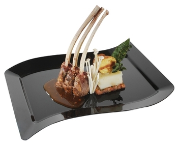 Wavetrends Rectangular Dinner Plates, 10" x 15.75" Plate, Black Color, Polystyrene, 10/Pack, 120/Case