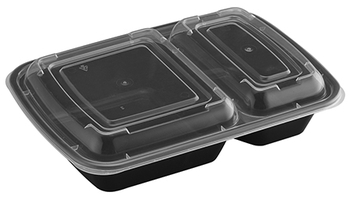 32 OZ 2 SEC RECTANGULAR BOWL W/ LID, PP 50/Bag 6/CS - 150 Sets