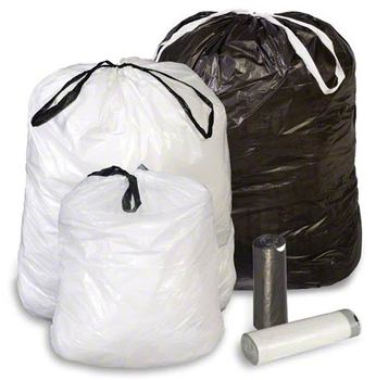 Draw-Tuff® Draw Tape Can Liners. 44 gal. 37 X 42.5 in. 1.4 mil. Black. 6 rolls, 25 bags/roll.