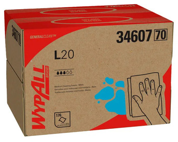 WYPALL* L20 Wipers. Medium Cleaning Cloths Brag Box. Wiper. 4-Ply, White Color. 1 Box of 176 Wipes
