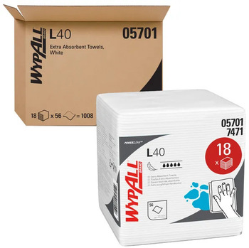 WypAll® Power Clean L40 Extra Absorbent Towels, White, 56 Sheets/Pack, 18 Packs/Case, 1,008 Sheets/Case