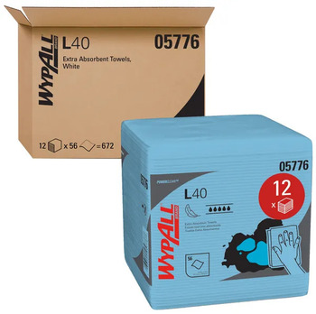 WypAll® Power Clean L40 Extra Absorbent Towels (05776), Limited Use Towels, Blue, 12 Packs Per Case, 56 Sheets Per Pack, 672 Sheets Total