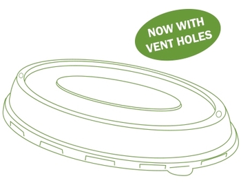 Conserveware Dome Lids for 24 oz. Oval Bagasse Bowls.  9.5 x 6 X 1.25 in. Clear. 125/bag, 2 bags/case.