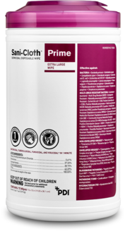 Sani-Cloth® Prime Germicidal Disposable Wipe, X-Large Canister. 7.5 X 15 in. 70 wipes/canister, 6 canisters/case.