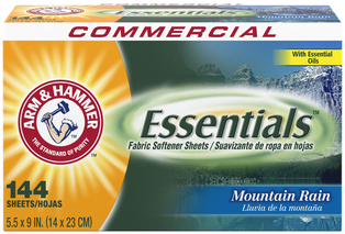 Arm & Hammer® Essentials Dryer Sheets, Mountain Rain, 144 Sheets/Box, 6 Boxes/Carton.
