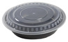 A Picture of product ACR-TGCR48B AmerCareRoyal Round Polypropylene To-Go Containers with Lids. 48 oz. 9 X 1 1/2 in. Black and Clear. 150 sets/case.