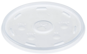 Dart HIPS Straw-Slotted Lids. 32 oz. Translucent. 100 lids/sleeve, 10 sleeves/case.