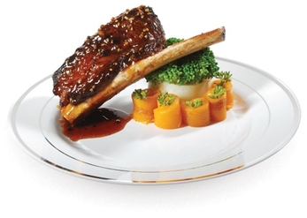 Fineline Silver Splendor Buffet Plates. 10.25 in. White and Silver. 15/pack, 10 packs/case.