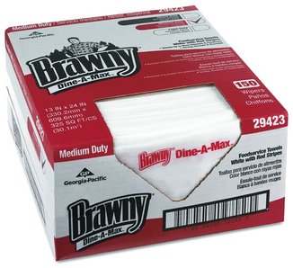 Brawny Dine-A-Max® All Purpose Food Preparation and Bar Towel.  13" x 24".  White and Red Stripe.