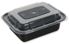 GEN Plastic Food Container with Lid. 12 oz. 5.78 X 4.52 X 2.24 in. Black/Clear. 150/carton.