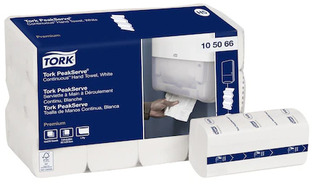 Tork PeakServe Premium Continuous Hand Towels. 1-ply. 3.2 X 7.9 in. 270/pack, 12 packs/case.