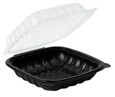 ReForm Square Duo Color Hinged Polypropylene Containers. 6 X 6 in. Black and Clear. 200/case.