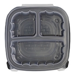 ReForm Square Duo Color Hinged Polypropylene 3-Section Containers. 9 X 9 in. Black and Clear. 100/case.