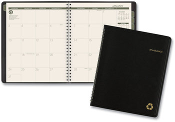 AT-A-GLANCE® Recycled Monthly Planner with Perforated Memo Section, 8.75 x 7, Black Cover, 12-Month (Jan to Dec): 2026