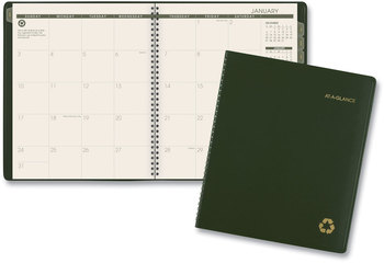 AT-A-GLANCE® Recycled Monthly Planner 11 x 9, Green Cover, 13-Month: Jan 2026 to 2027