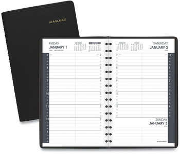 AT-A-GLANCE® Daily Appointment Book with 15-Minute Appointments One Day/Page: Mon to Sun, 8 x 5, Black Cover, 12-Month (Jan Dec): 2026
