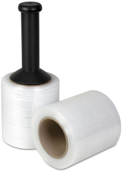 Universal® Handwrap Film Unstretched with Reusable Handle-Style Dispenser, 5" x 1,000 ft, 20 mic (80-Gauge), Clear, 12/Carton