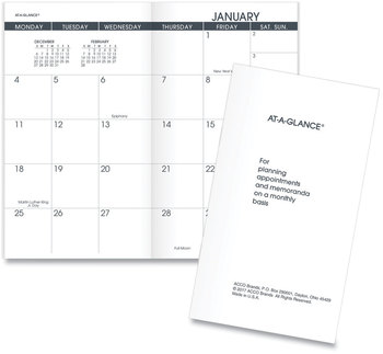 AT-A-GLANCE® Pocket Size Monthly Planner Refill 6 x 3.5, White Sheets, 12-Month (Jan to Dec): 2026