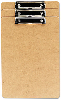 Universal® Hardboard Clipboard with Low-Profile Clip 0.5" Capacity, Holds 8.5 x 14 Sheets, Brown, 3/Pack