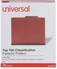 A Picture of product UNV-10270 Universal® Four-, Six- and Eight-Section Pressboard Classification Folders Six-Section 2" Expansion, 2 Dividers, 6 Fasteners, Letter Size, Red Exterior, 10/Box