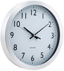 A Picture of product UNV-10425 Universal® Brushed Aluminum Wall Clock 12" Overall Diameter, Silver Case, 1 AA (sold separately)
