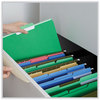 A Picture of product UNV-10502 Universal® Deluxe Colored Top Tab File Folders 1/3-Cut Tabs: Assorted, Letter Size, Green/Light Green, 100/Box