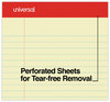 A Picture of product UNV-10630 Universal® Perforated Ruled Writing Pads Wide/Legal Rule, Red Headband, 50 Canary-Yellow 8.5 x 11.75 Sheets, Dozen