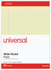 A Picture of product UNV-10630 Universal® Perforated Ruled Writing Pads Wide/Legal Rule, Red Headband, 50 Canary-Yellow 8.5 x 11.75 Sheets, Dozen