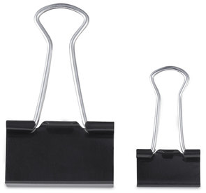 Universal® Binder Clips with Storage Tub, (50) Small (0.75"), (10) Medium (1.25"), Black/Silver