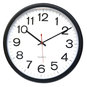 A Picture of product UNV-11381 Universal® Indoor/Outdoor Round Wall Clock 13.5" Overall Diameter, Black Case, 1 AA (sold separately)