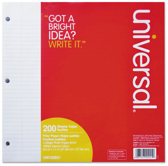 Universal® Filler Paper 3-Hole, 8.5 x 11, Medium/College Rule, 200/Pack