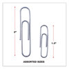 A Picture of product UNV-21001 Universal® Plastic-Coated Paper Clips with Two-Compartment Dispenser Tub, (750) #2 (250) Jumbo Silver
