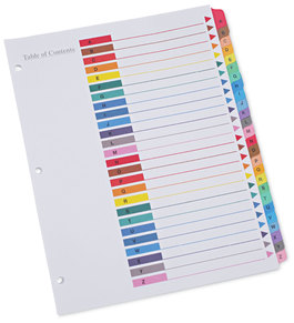 Universal® Deluxe Table of Contents Dividers for Printers 26-Tab, A to Z, 11 x 8.5, White, 1 Set