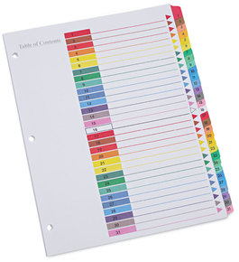 Universal® Deluxe Table of Contents Dividers for Printers 31-Tab, 1 to 31, 11 x 8.5, White, Set