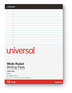 A Picture of product UNV-30730 Universal® Premium Ruled Writing Pads with Heavy Duty Back Heavy-Duty Wide/Legal Rule, Black Headband, 50 White 8.5 x 11 Sheets, 12/Pack