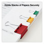 A Picture of product UNV-31026 Universal® Binder Clips with Storage Tub, (12) Mini (0.5"), Small (0.75"), (6) Medium (1.25"), Assorted Colors