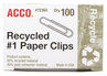 A Picture of product ACC-72365 ACCO Paper Clips Recycled #1, Smooth, Silver, 100 Clips/Box, 10 Boxes/Pack