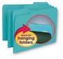 A Picture of product SMD-10235 Smead™ Interior File Folders 1/3-Cut Tabs: Assorted, Letter Size, 0.75" Expansion, Aqua, 100/Box