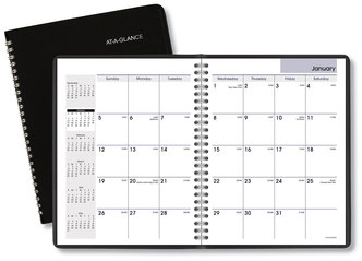 AT-A-GLANCE® DayMinder® Monthly Planner with Notes Column, Un-Ruled Blocks, 8.75 x 7, Black Cover, 12-Month (Jan to Dec): 2026
