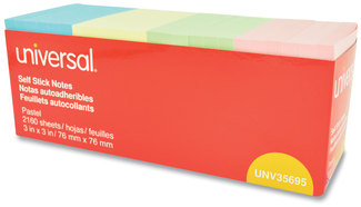 Universal® Self-Stick Note Pads Pad Cabinet Pack, 3" x Assorted Pastel Colors, 90 Sheets/Pad, 24 Pads/Pack