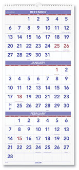 AT-A-GLANCE® Deluxe Three-Month Reference Wall Calendar Vertical Orientation, 12 x 27, White Sheets, 14-Month: Dec 2025 to Jan 2027