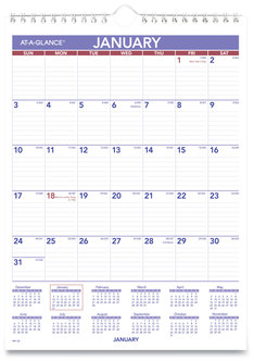 AT-A-GLANCE® Monthly Wall Calendar with Ruled Daily Blocks 8 x 11, White Sheets, 12-Month (Jan to Dec): 2026