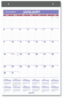 AT-A-GLANCE® Repositionable Wall Calendar 15.5 x 22.75, White/Blue/Red Sheets, 12-Month (Jan to Dec): 2024