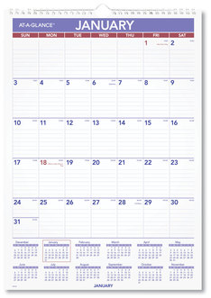 AT-A-GLANCE® Monthly Wall Calendar with Ruled Daily Blocks 12 x 17, White Sheets, 12-Month (Jan to Dec): 2026