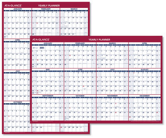 AT-A-GLANCE® Reversible Vertical/Horizontal Wet-Erase Yearly Wall Planner Erasable 24 x 36, White/Blue/Red Sheets, 12-Month (Jan to Dec): 2026